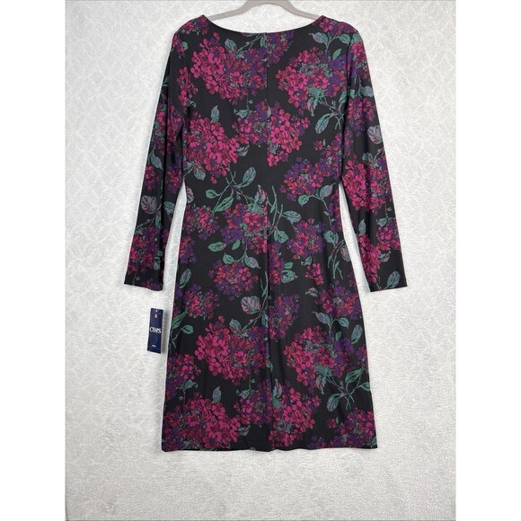 Chaps Ralph Lauren Jersey Dress L Dark Floral Faux Wrap Stretch Career Feminine - Picture 6 of 14